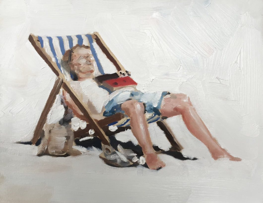 Relaxing in deck chair Painting, Paper Prints ,Canvas Print, Commissions, Fine Art - from original oil painting by James Coates
