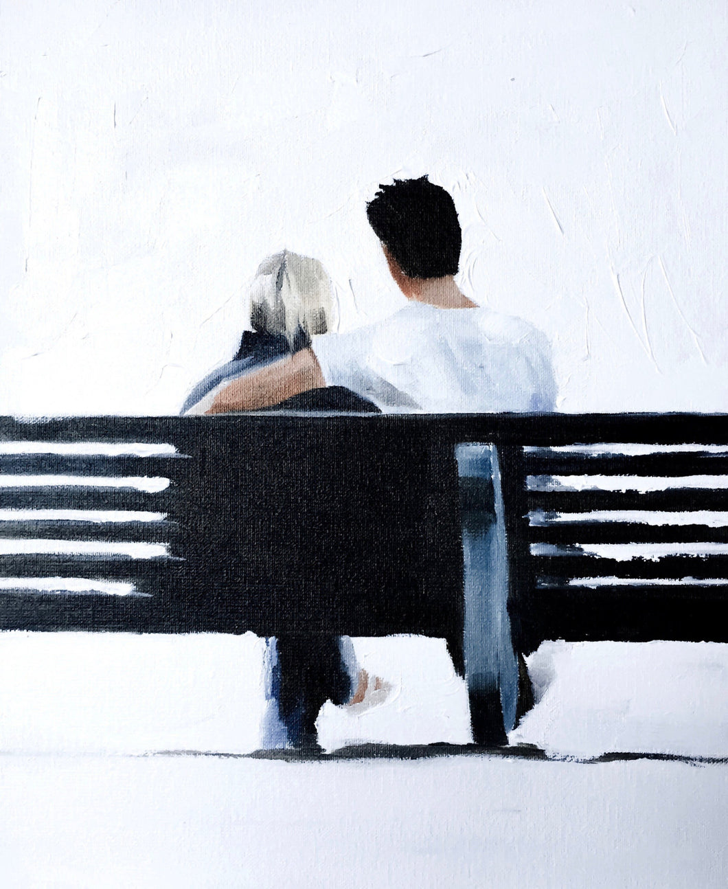 Couple relaxing on bench Painting, PRINTS, Canvas, Poster, Commissions, Fine Art - from original oil painting by James Coates