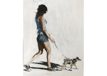 Load image into Gallery viewer, Woman walking Dog Painting - Dog art - Dog Print - Fine Art - from original oil painting by James Coates
