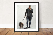 Load image into Gallery viewer, Man walking Dog Painting, Prints,Canvas, Poster, Originals, Commissions - Fine Art - from original oil painting by James Coates
