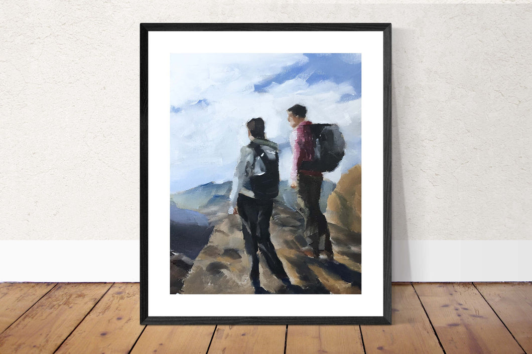 Couple hiking - Painting -Wall art - Canvas Print - Fine Art - from original oil painting by James Coates