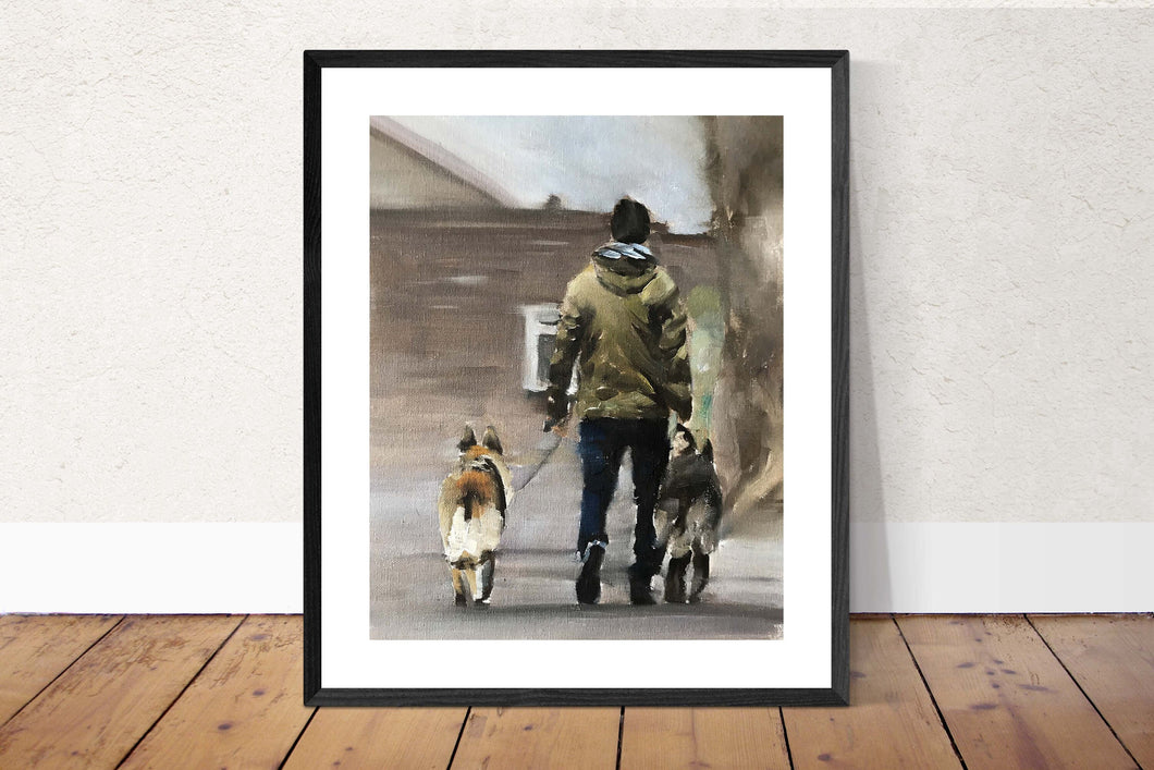 Man and dogs - Painting  -Dog art - Dog Prints - Fine Art - from original oil painting by James Coates