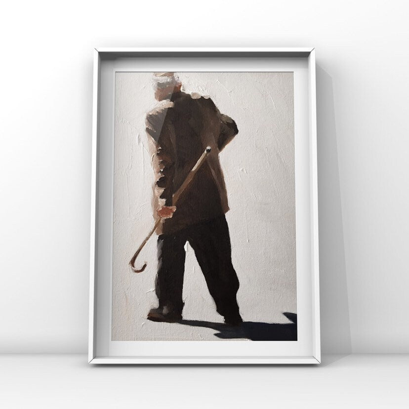 Old man and Cane Painting, Prints, Canvas, Poster, Originals, Commissions, Fine Art - from original oil painting by James Coates