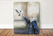 Load image into Gallery viewer, Bird lady Painting, old lady Poster, Wall art, Prints, Fine Art - from original oil painting by James Coates
